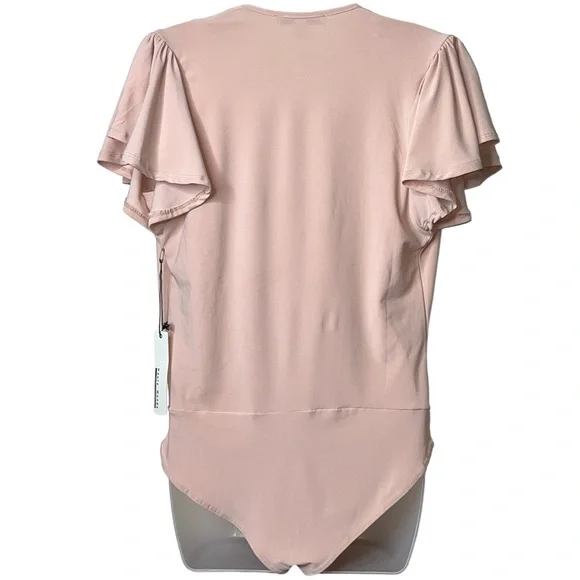 Haute Monde Ruffle Flutter Sleeve Mock Wrap Bodysuit Top Blush Pink Medium Sexy - Picture 9 of 16